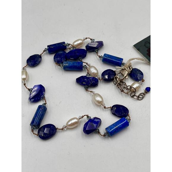 Margo Morrison Blue Lapis Combination Freshwater White Pearl Swarovski Crystal - Picture 9 of 9